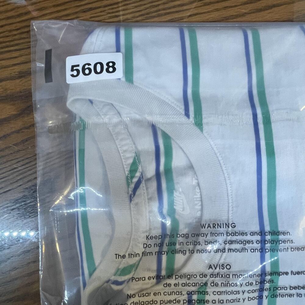 Nike Shirt Mens Large White Green Striped The Nike Tee Embroidered Swoosh Logo - Picture 11 of 11